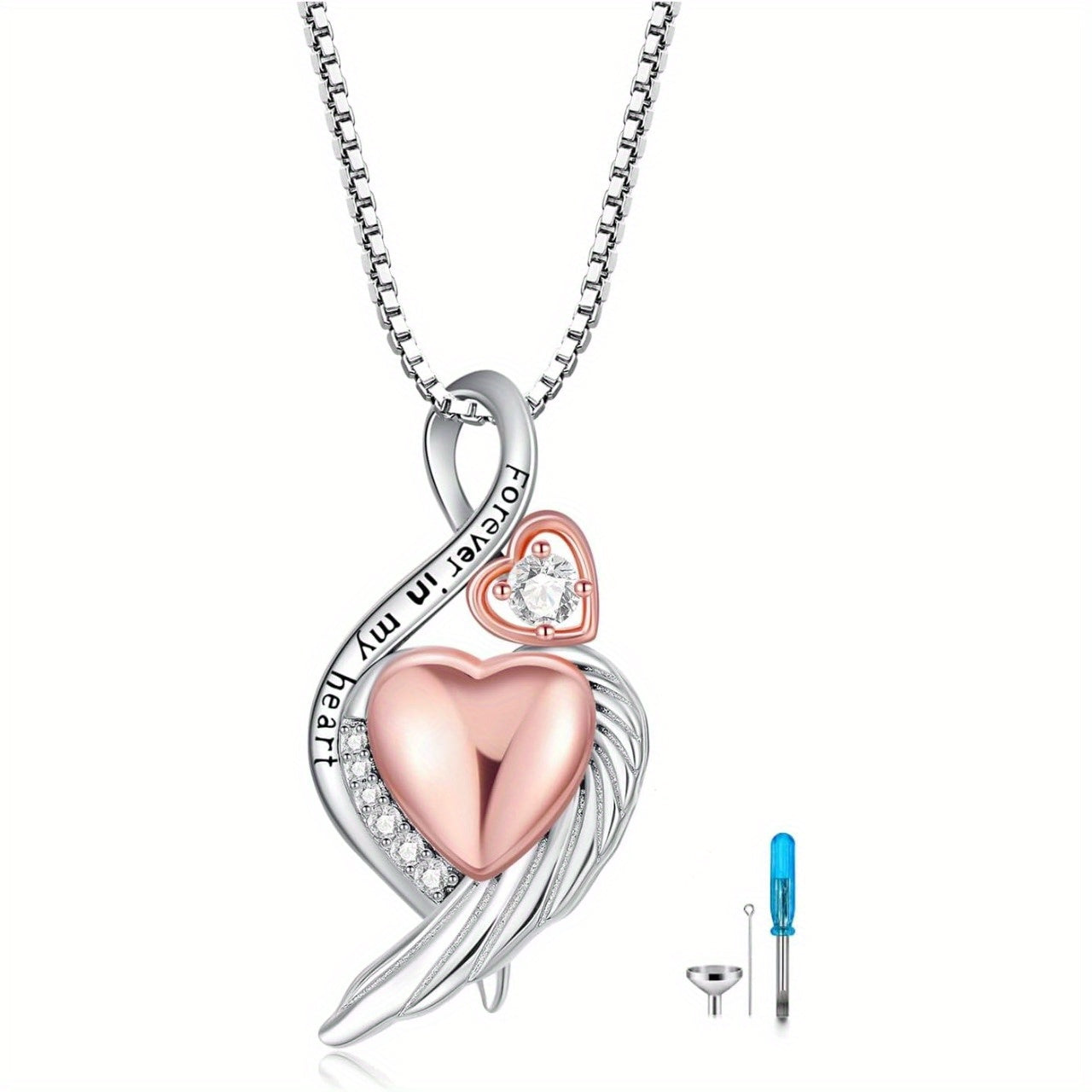 Ashes Keepsake 925 Sterling Silver Heart With Wings Urn Necklace For Ashes / Women's Cremation Jewelry