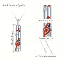 Ashes Keepsake Red Cardinal Urn Necklace for Ashes Sterling Silver Cremation Jewelry