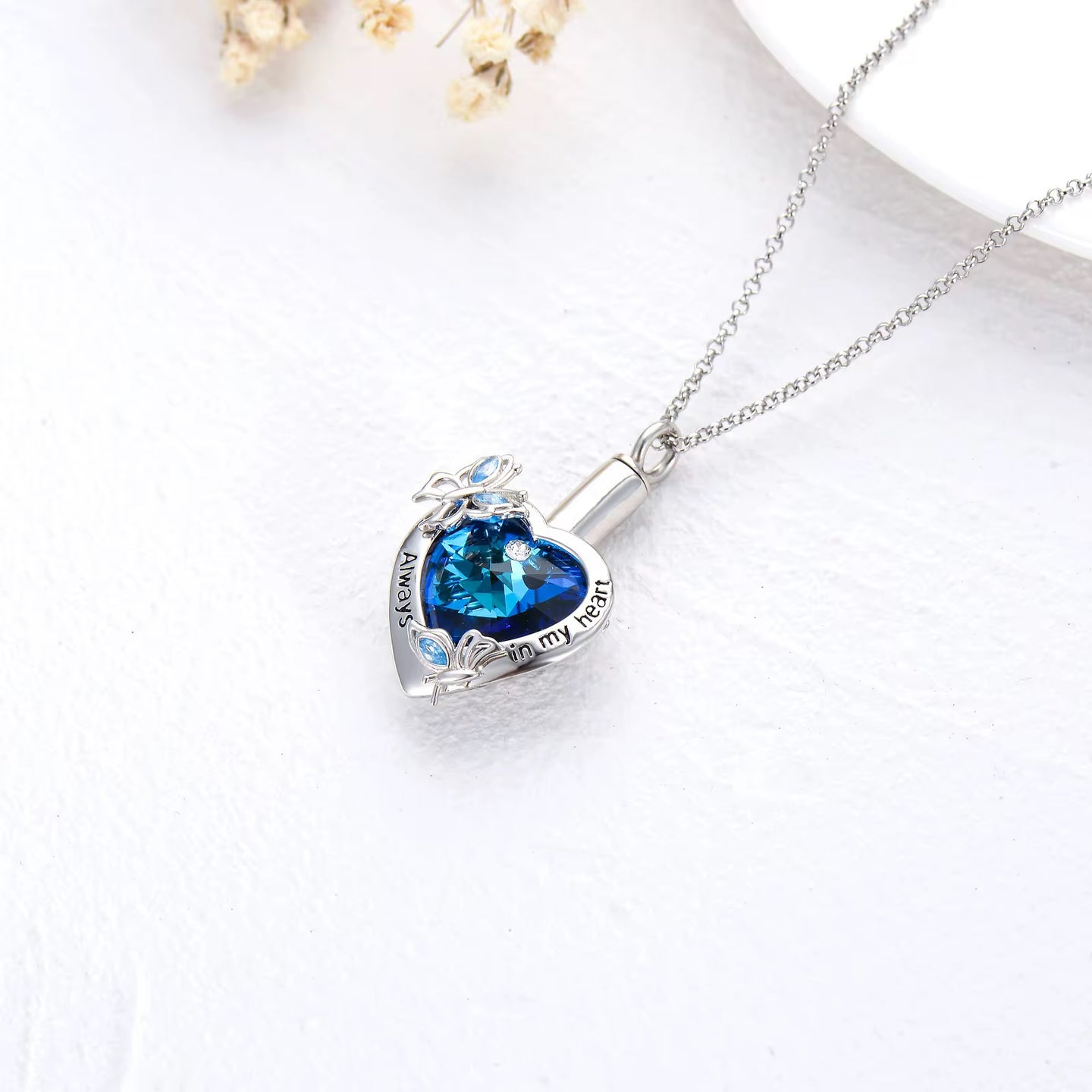 Ashes Keepsake Sterling Silver Butterfly Urn Necklace With Crystal