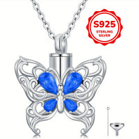 Ashes Keepsake 925 Silver Butterfly Urn Necklace, Cremation Jewelry For Ashes