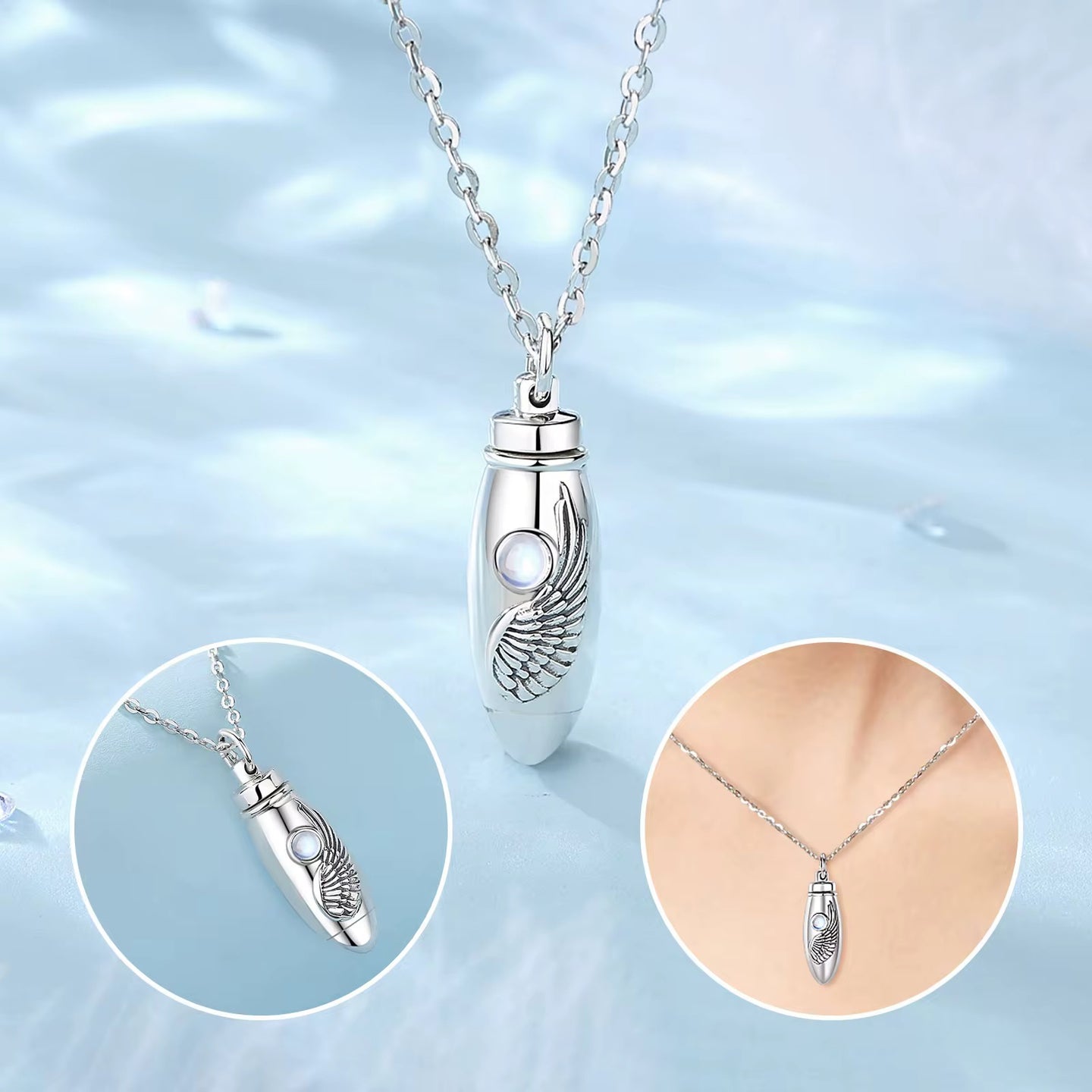 Ashes Keepsake 925 Sterling Silver Anger Wing Moonstone Ash Pendant