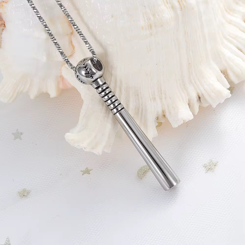 Ashes Keepsake Baseball Bat Urn Necklace, Baseball Ball Cremation Jewelry For Remembrance