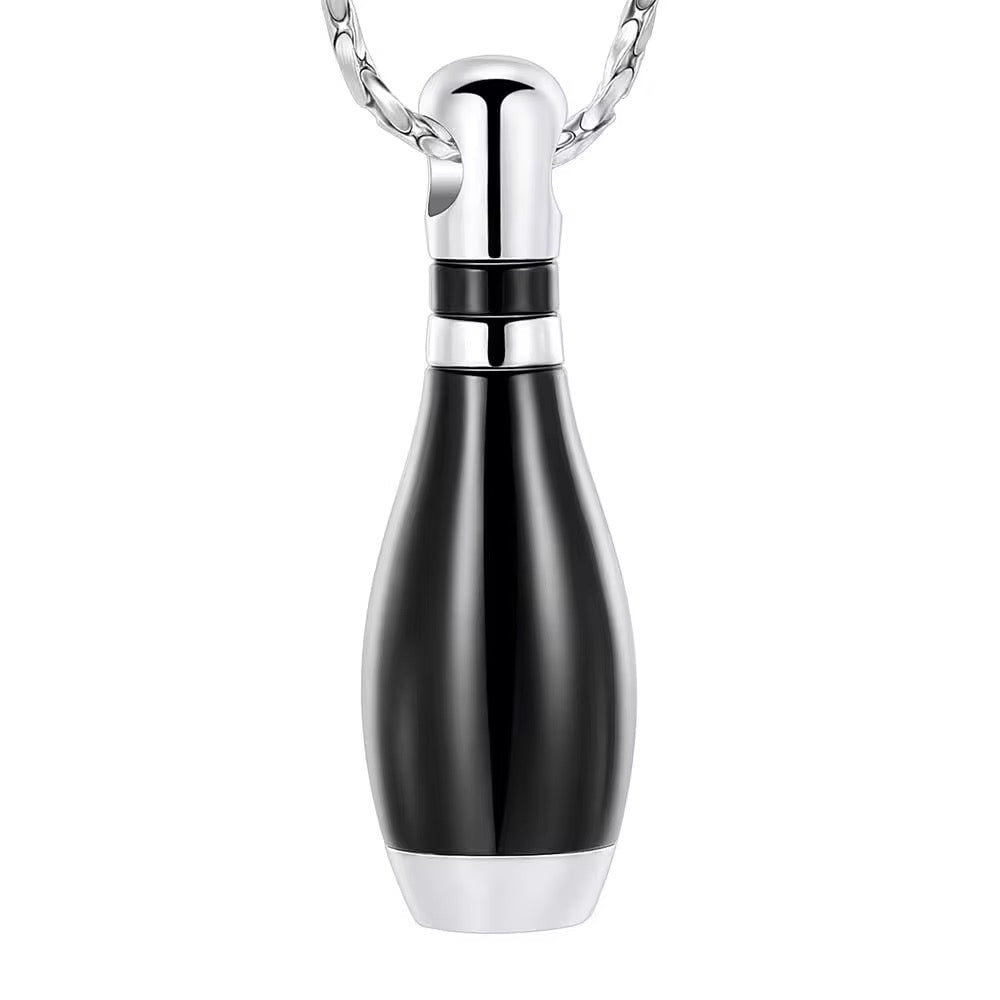 Ashes Keepsake Bowling Pin Urn Necklace For Bowler’s Cremains, Cremation Jewelry For Men and Women