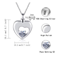 Ashes Keepsake Cz Crystal Heart 925 Sterling Silver Urn Necklace Cremation Jewelry