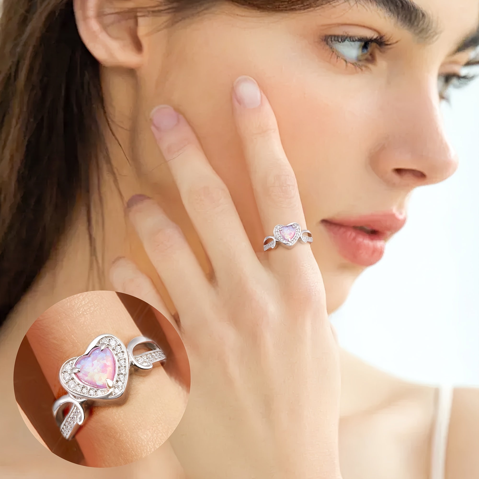 Ashes Keepsake Sterling Silver Opal Heart Urn Ring for Ashes
