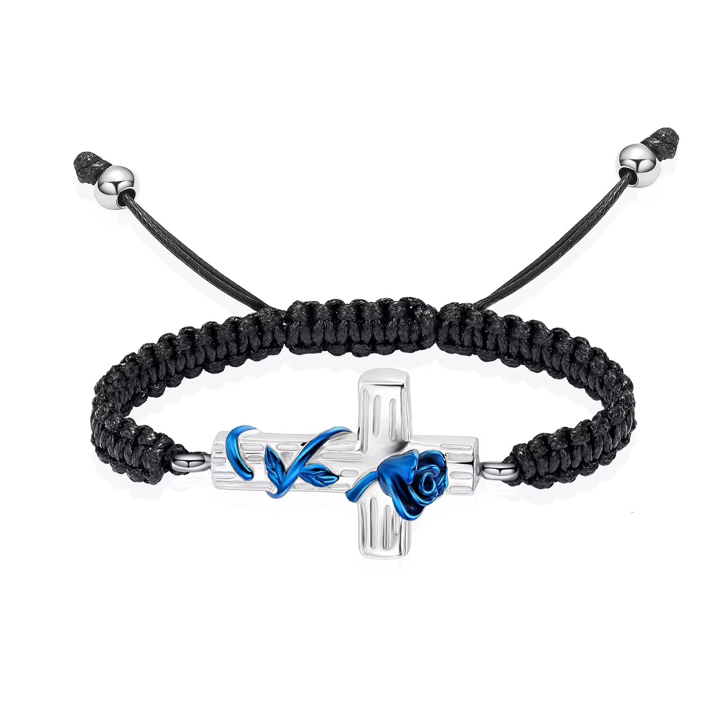 Ashes Keepsake Cross With Rose Urn Bracelet, Stainless Steel Adjustable Cremation Jewelry For Women