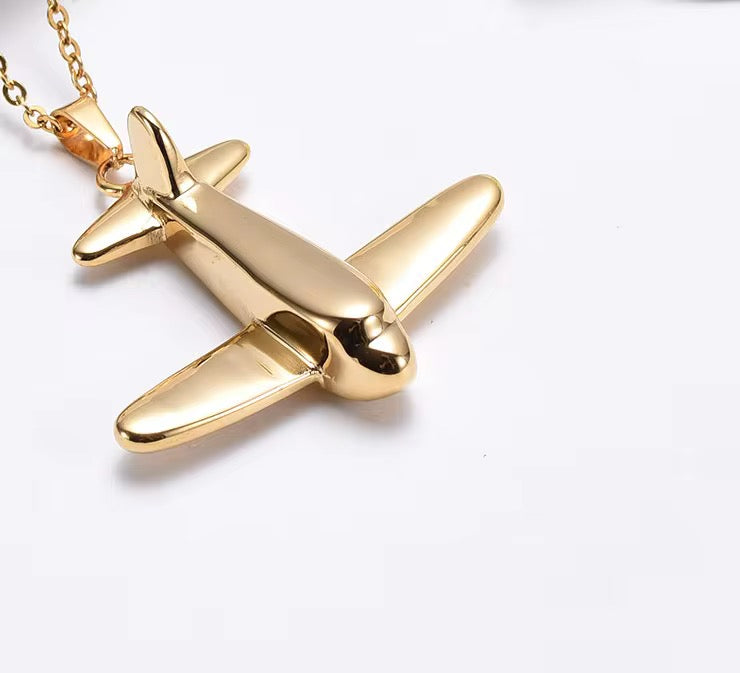 Ashes Keepsake Airplane Cremation Jewelry, Plane Urn Necklace, Ashes Pendant For Pilot, Aviation Memorial