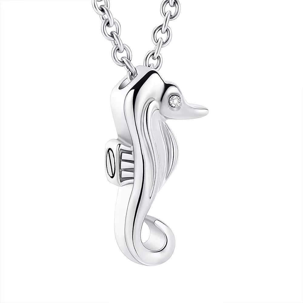 Ashes Keepsake Seahorse Cremation Jewelry, Stainless Steel Seahorse Urn Necklace Remains Holder