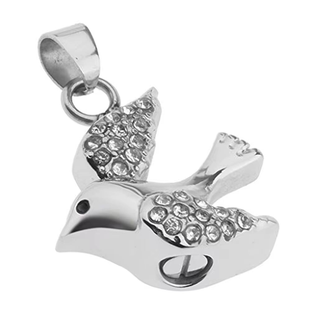 Ashes Keepsake Flying Urn Pendant For Cremation Ashes, Stainless Steel Bird Remains Keepsake