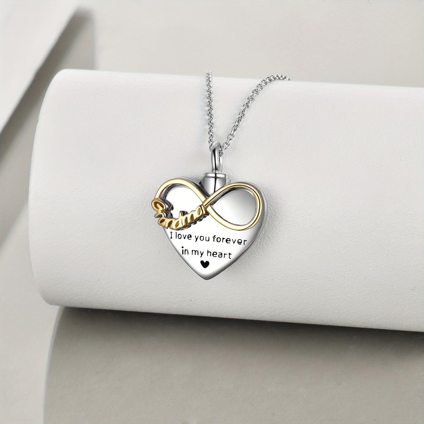 Ashes Keepsake. 925 Sterling Silver Infinity Grandma Heart Urn Necklace for Ashes