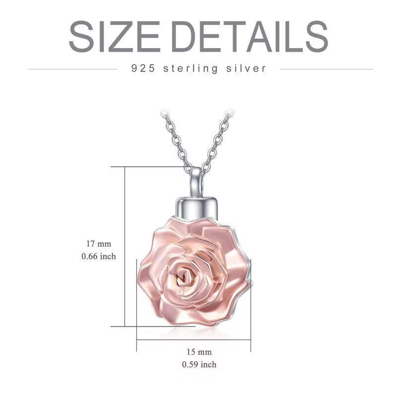 Ashes Keepsake 925 Sterling Silver Rose Gold Rose Urn Necklace For Cremation Ashes
