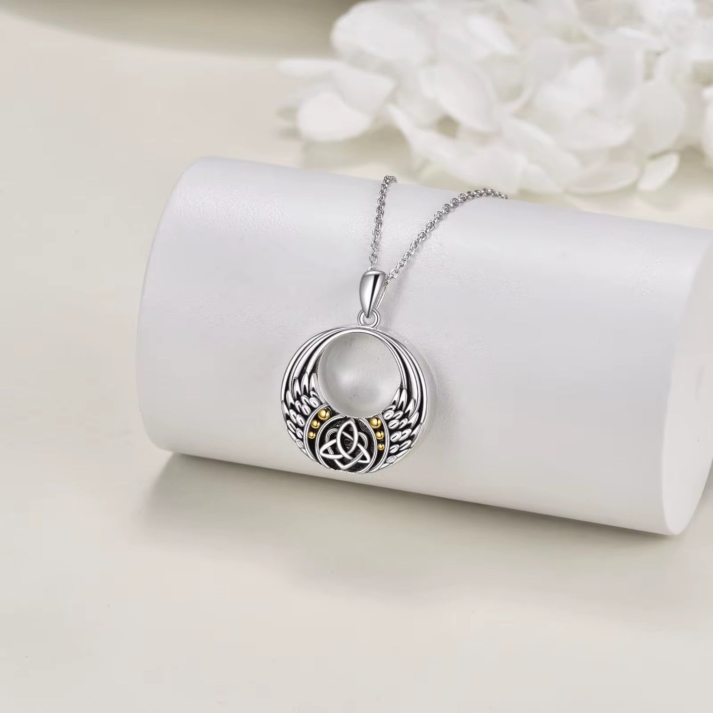 Ashes Keepsake 925 Sterling Silver Celtic Knot Urn Necklace With Wings / Cremation Jewelry