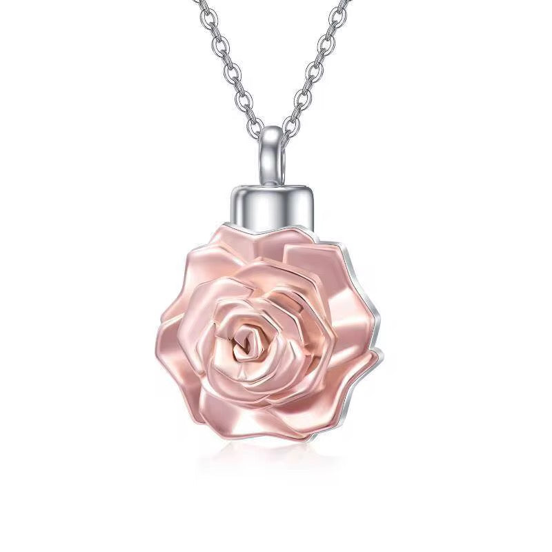 Ashes Keepsake 925 Sterling Silver Rose Gold Rose Urn Necklace For Cremation Ashes