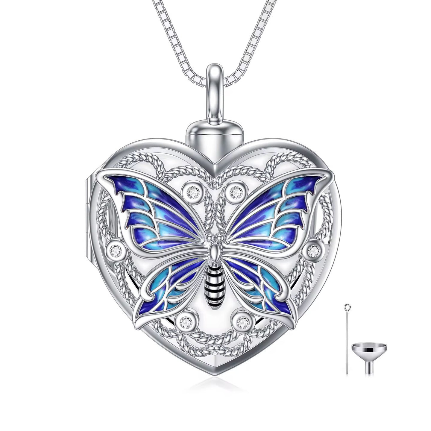 Ashes Keepsake 925 Sterling Silver Butterfly Urn Necklace With Photo Locket / Memorial Cremation Jewelry
