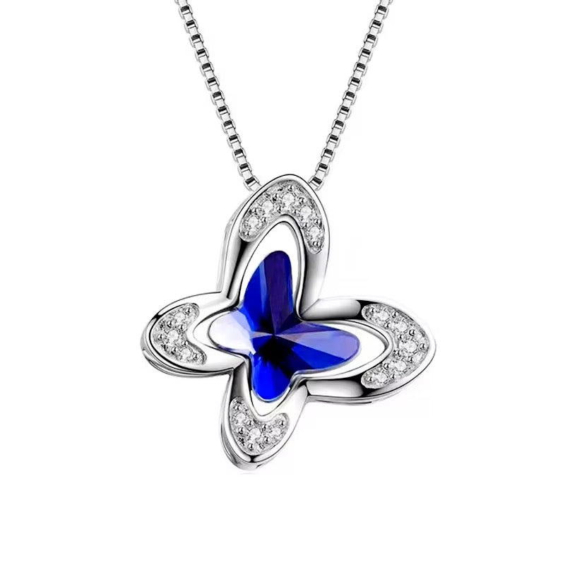 Ashes Keepsake Blue Zircon Butterfly Memorial Necklace, Cremation Jewelry For Remains