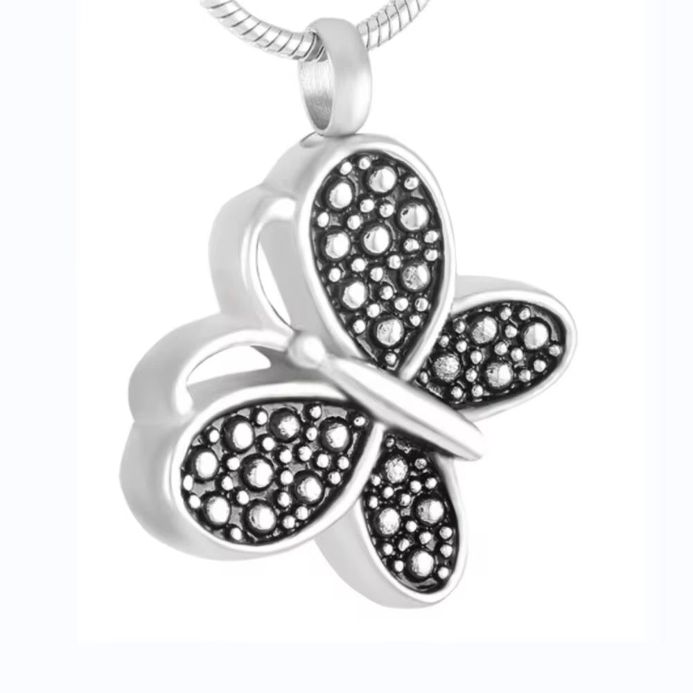 Ashes Keepsake Silver Butterfly Cremation Jewelry, Stainless Steel Remains Necklace