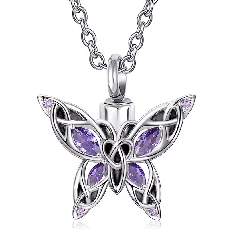Ashes Keepsake Blue or Purple Butterfly Urn For Ashes Stainless Steel Cremation Jewelry