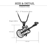 Ashes Keepsake Guitar Urn Necklace Holder For Musician’s Memory, Silver or Black Cremation Jewelry Pendant