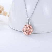 Ashes Keepsake 925 Sterling Silver Rose Gold Rose Urn Necklace For Cremation Ashes