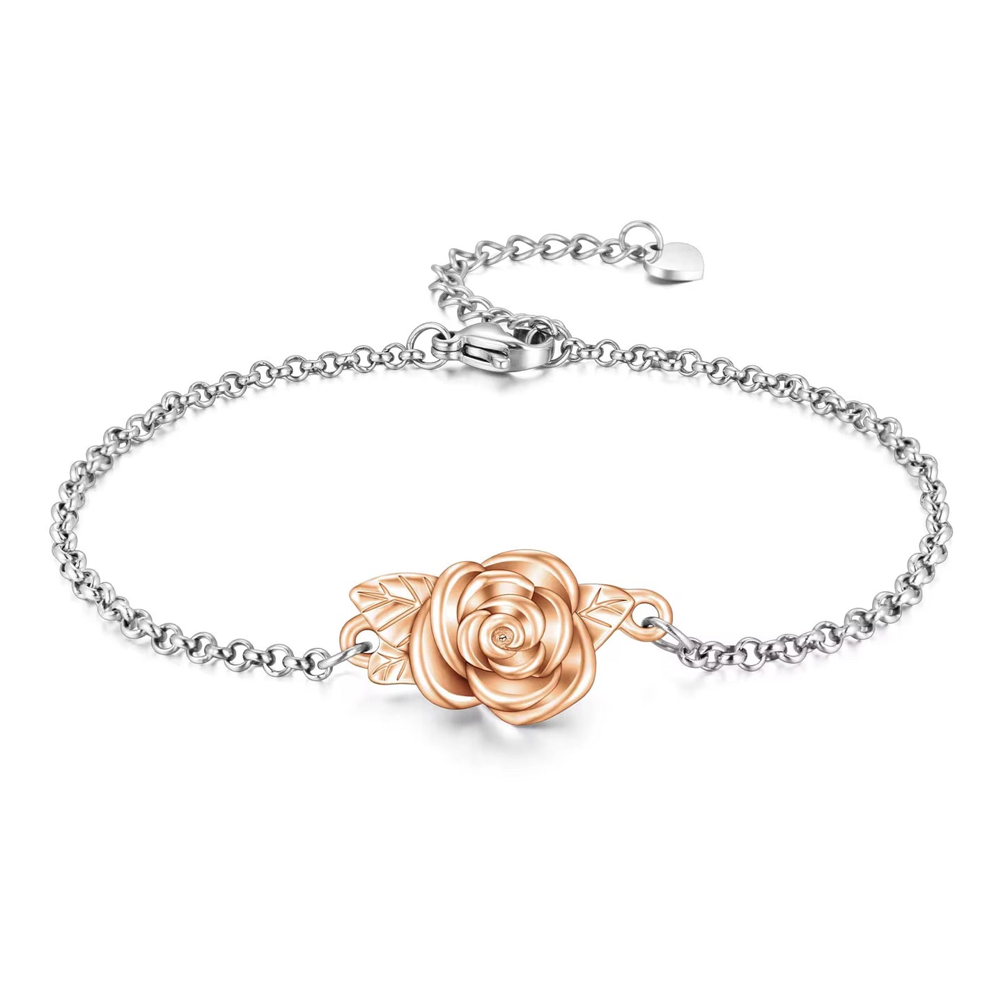 Ashes Keepsake Elegant Rose Charm Urn Bracelet For Cremains, Cremation Jewelry For Women
