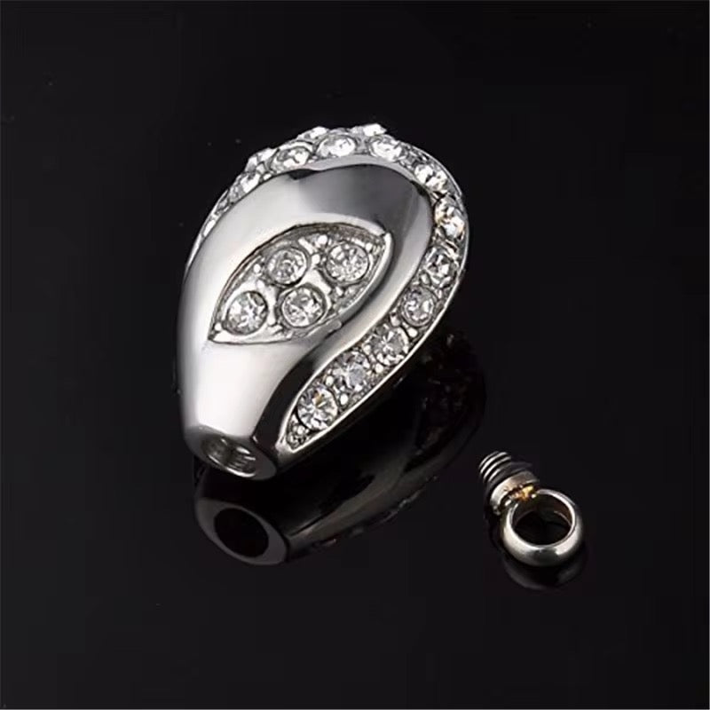 Ashes Keepsake Evil’s Eye Teardrop Urn Necklace, Drop Stainless Steel Cremation Jewelry For Cremains With Zirconia