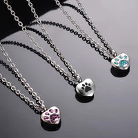 Stainless Steel Rhinestone Pet Urn Necklace Paw Print