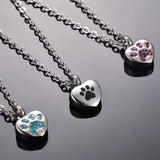 Stainless Steel Rhinestone Pet Urn Necklace Paw Print