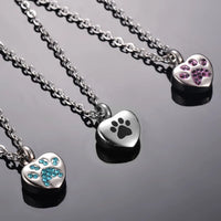 Stainless Steel Rhinestone Pet Urn Necklace Paw Print