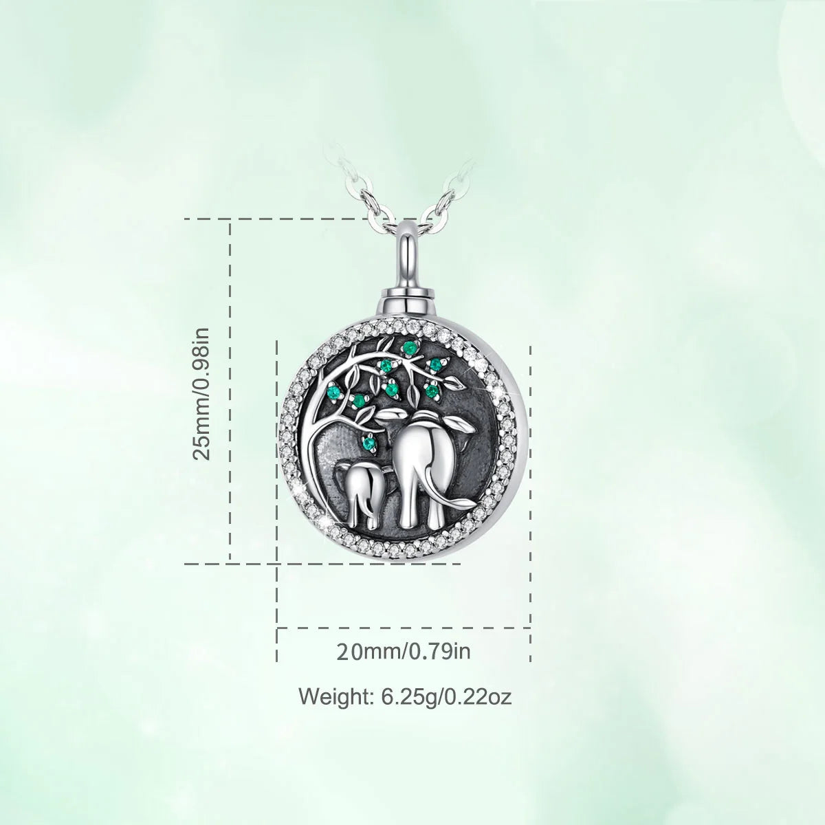 Sterling Silver Elephant Tree of life Urn Necklace