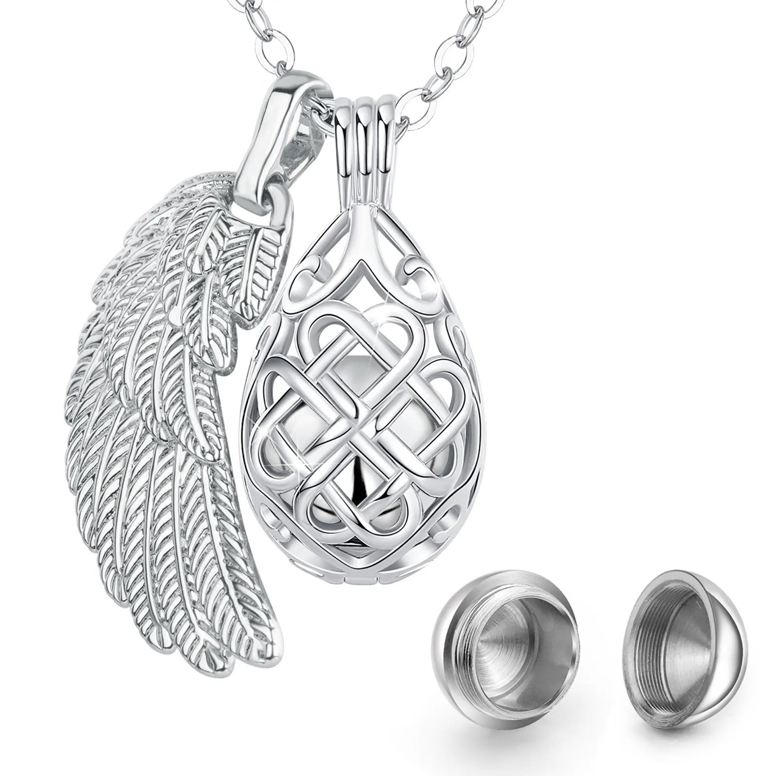 Cage Wing Locket Necklace For Ashes Stainless Steel Cremation Jewelry