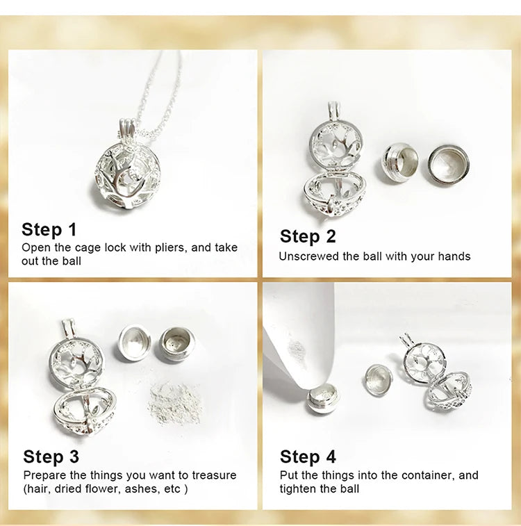 Cage Wing Locket Necklace For Ashes Stainless Steel Cremation Jewelry