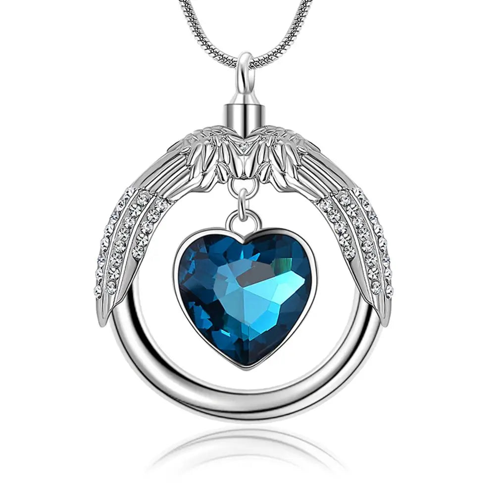 Ashes Keepsake Blue Heart Crystal Urn Necklace for Dad's Ashes "A Piece of My Heart Lives In Heaven" Cremation Jewelry