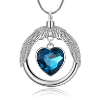 Ashes Keepsake Blue Heart Crystal Urn Necklace for Dad's Ashes "A Piece of My Heart Lives In Heaven" Cremation Jewelry