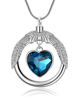 Ashes Keepsake Blue Heart Crystal Urn Necklace for Dad's Ashes "A Piece of My Heart Lives In Heaven" Cremation Jewelry