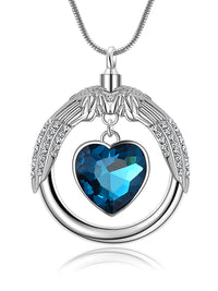 Ashes Keepsake Blue Heart Crystal Urn Necklace for Dad's Ashes "A Piece of My Heart Lives In Heaven" Cremation Jewelry