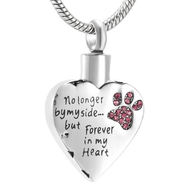 Ashes Keepsake Dog Paw Cremation Necklace For Ashes / No Longer By My Side,But Forever In My Heart Urn Pendant