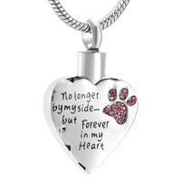 Ashes Keepsake Dog Paw Cremation Necklace For Ashes / No Longer By My Side,But Forever In My Heart Urn Pendant