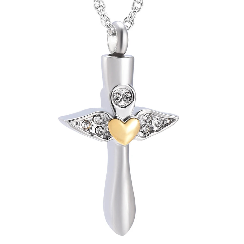 Angel Wings Heart Cremation Necklace Urn For Ashes