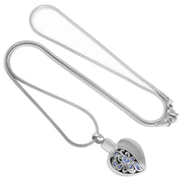 Ashes Keepsake Blue Crystal Heart Flower Stainless Steel Urn Cremation Jewelry Necklace for Ashes