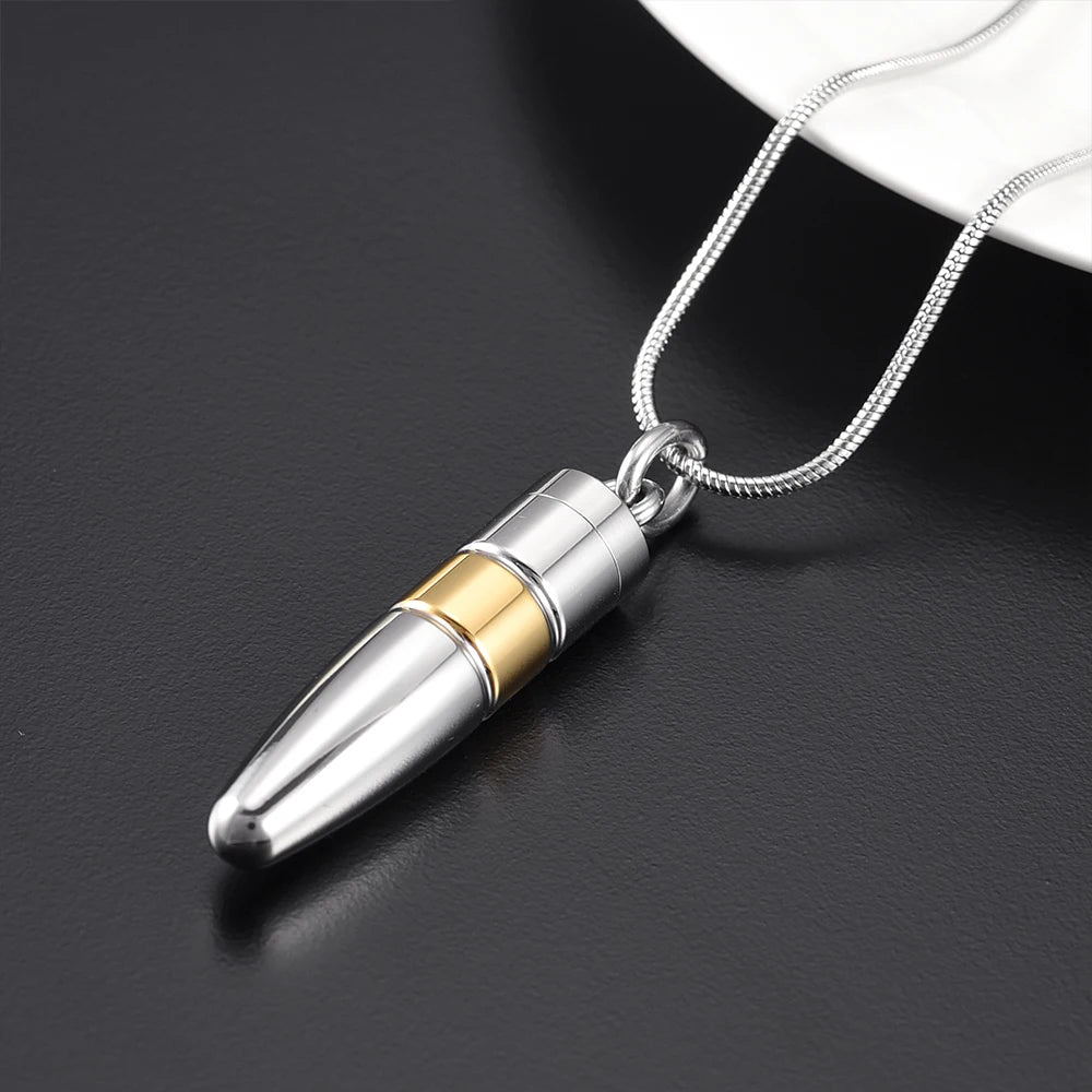 Bullet Urn Pendant Mens Memorial Jewelry