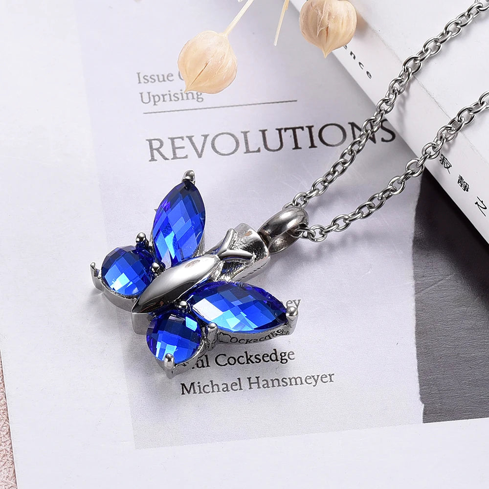 Ashes Keepsake Butterfly Urn Necklace Stainless Steel Urn Pendant