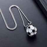 Ashes Keepsake Soccer Ball Urn Necklace, Enamel Stainless Steel Cremation Jewelry For Men
