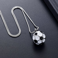 Ashes Keepsake Soccer Ball Urn Necklace, Enamel Stainless Steel Cremation Jewelry For Men