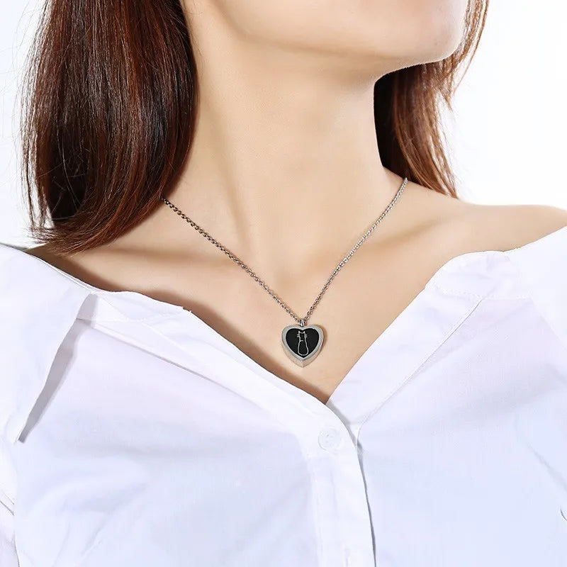 Heart Cat Ashes Urn Necklace