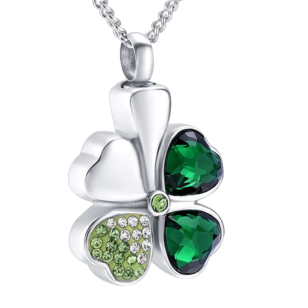 Cremation Jewelry Clover Leaf Urn Necklace With Zirconia