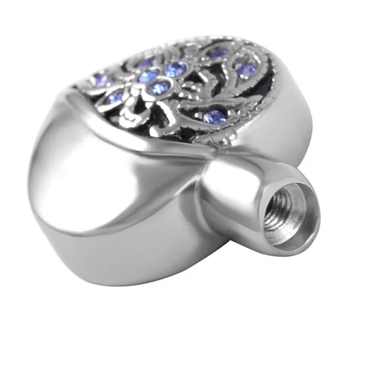 Ashes Keepsake Blue Crystal Heart Flower Stainless Steel Urn Cremation Jewelry Necklace for Ashes