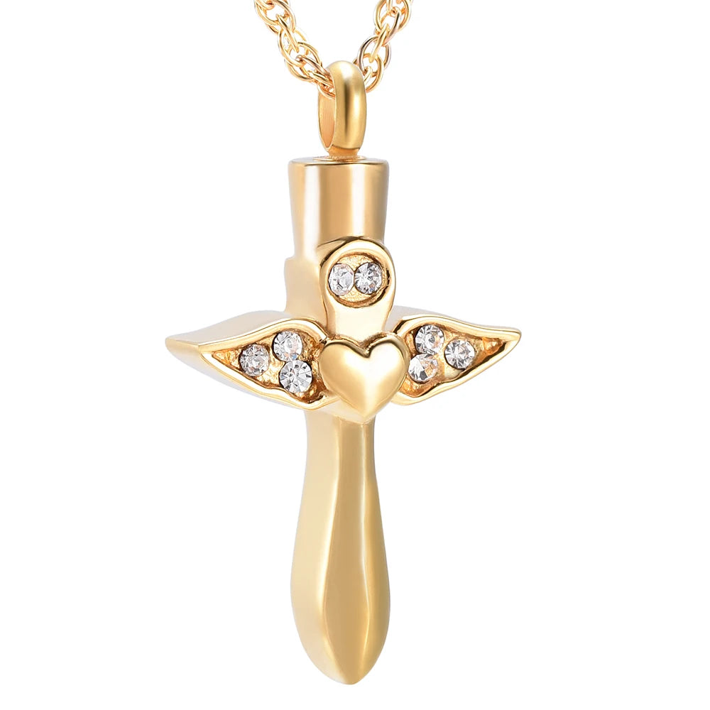 Angel Wings Heart Cremation Necklace Urn For Ashes