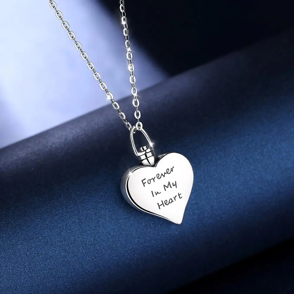 Sterling Silver Heart Cross Urn Necklace