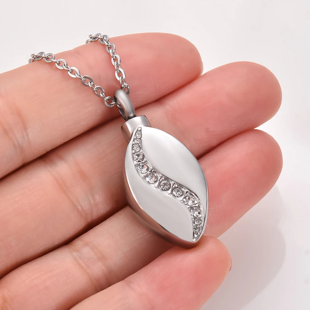 Crystal Tear Drop Urn Necklace Stainless Steel