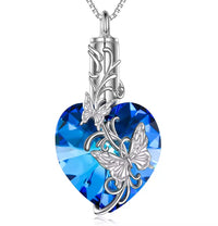 Ashes Keepsake 925 Sterling Silver Urn Necklace Crystal Heart With Butterfly